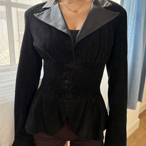 RARE JENNIFER TATANELLI CASINI FIRENZE SUEDE CORSET LEATHER JACKET BLACK - Picture 6 of 16